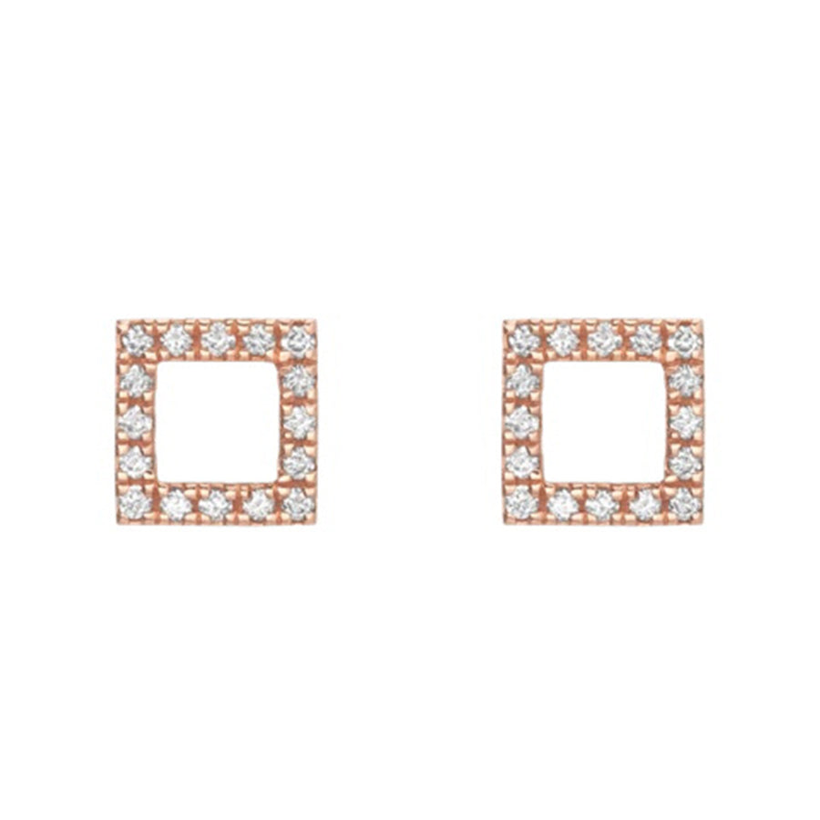 FE0275 925 Sterling Silver Diamond Square Stud Earrings