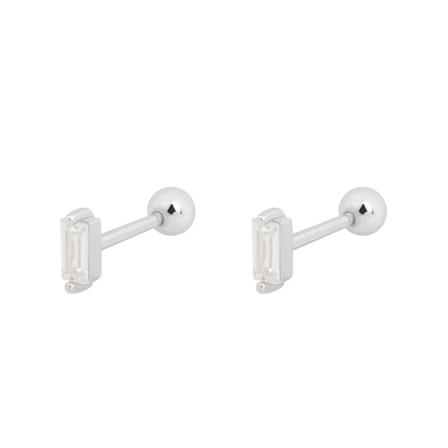 FE0196 925 Sterling Silver Baguette Barbell Earrings