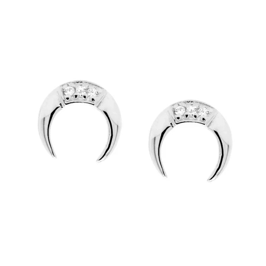 FE0116 925 Sterling Silver Pave Moon Stud Earrings