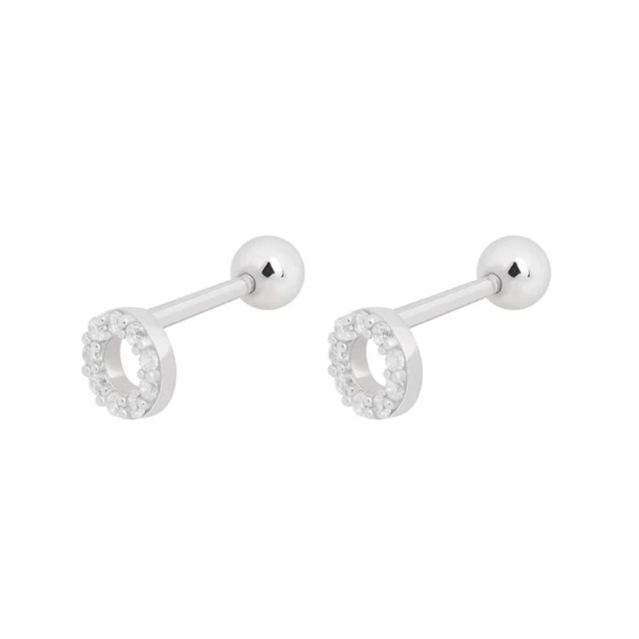 FE0191 925 Sterling Silver Circle Barbell Earrings