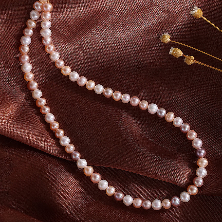 FX0804 925 Sterling Silver Pink Natural Pearl Choker Necklace