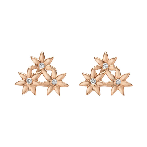 FE0279 925 Sterling Silver Flower Stud Earrings with White Diamonds