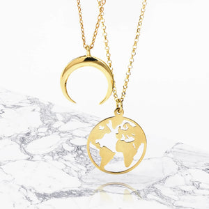 FX0260 925 Sterling Silver World Map Necklace