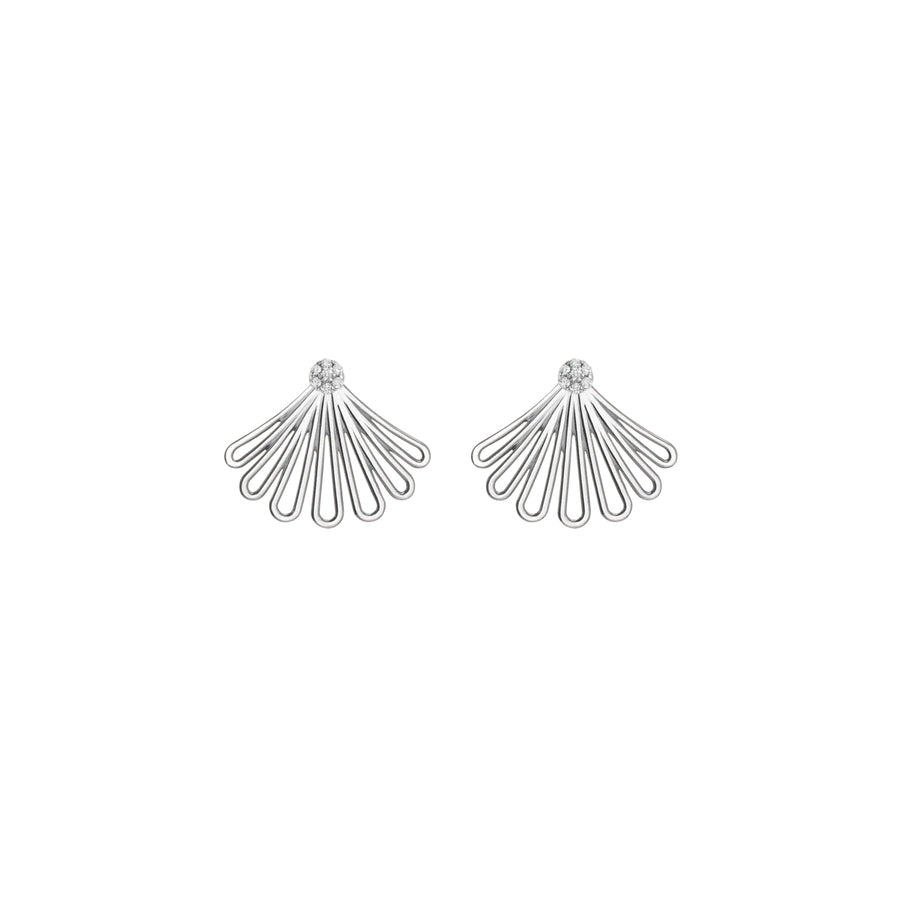FE0236 925 Sterling Silver Deco Fan Diamond Cluster Earrings