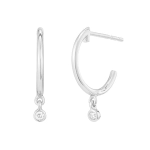 FE0717 925 Sterling Silver Single Tiny Diamond Hoop Earrings