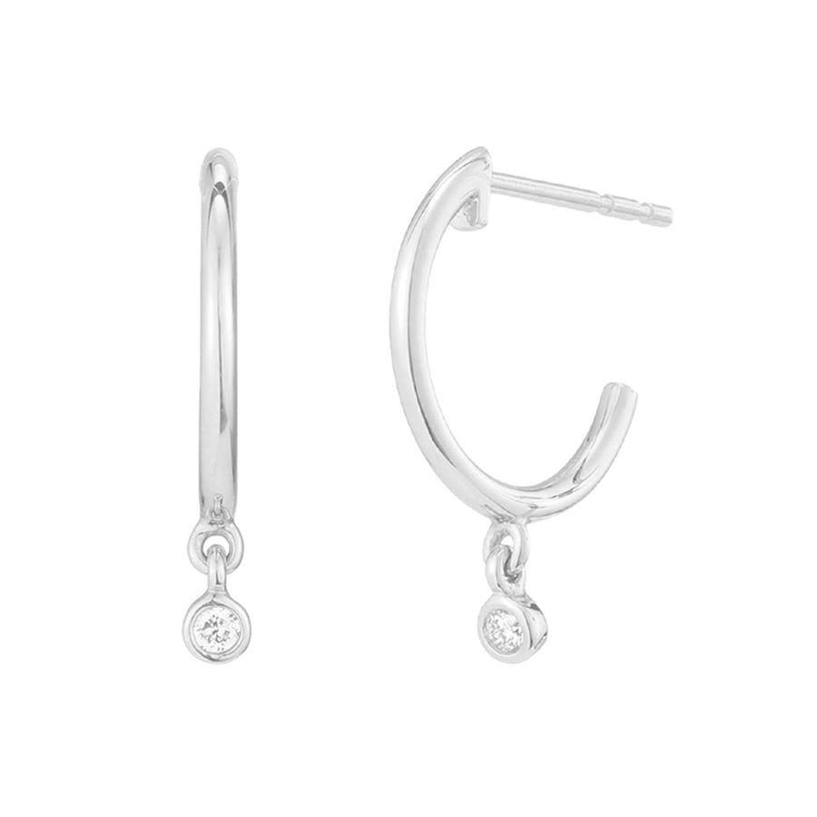FE0717 925 Sterling Silver Single Tiny Diamond Hoop Earrings