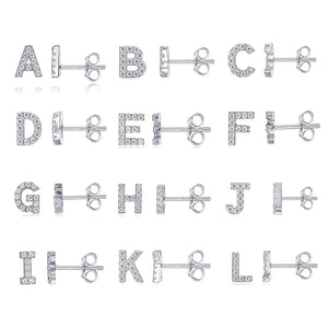 GG1011 925 Sterling Silver Stylish Alphabet Initials Stud Earrings