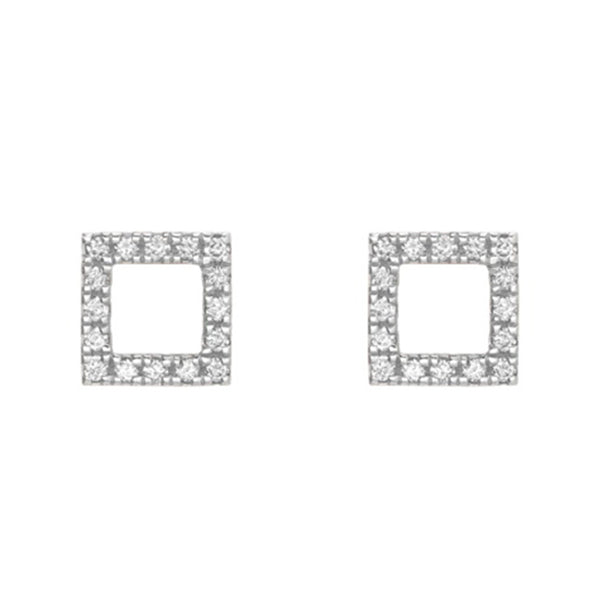 FE0275 925 Sterling Silver Diamond Square Stud Earrings