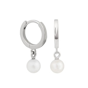 FE0200 925 Sterling Silver Pearl Hoop Earrings