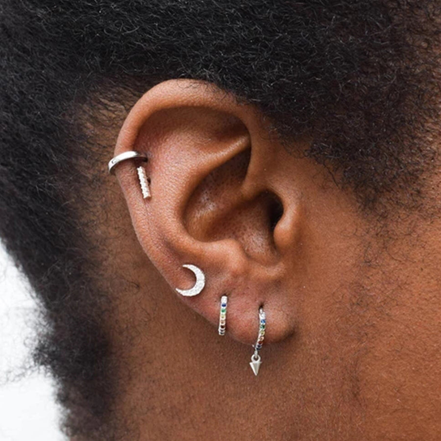 FE0223 925 Sterling Silver Rainbow Jewelled Huggies Earrings