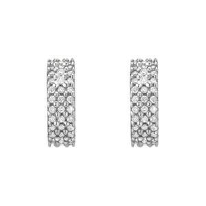 FE0251 925 Sterling Silver Wide Huggie Earrings With White Diamonds