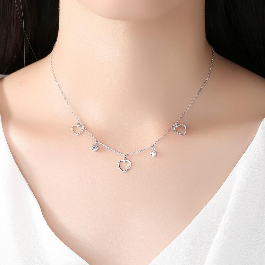 YX1557 925 Sterling Silver Silver Heart Choker Necklace
