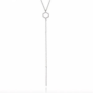 FX0066 925 Sterling Silver hexagon lariat Necklace