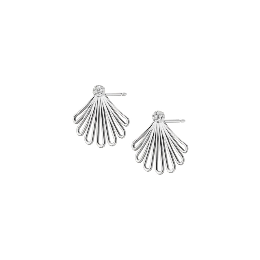 FE0236 925 Sterling Silver Deco Fan Diamond Cluster Earrings