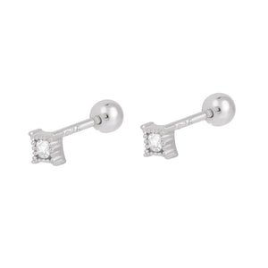 FE0175 925 Sterling Silver Square Barbell Earrings