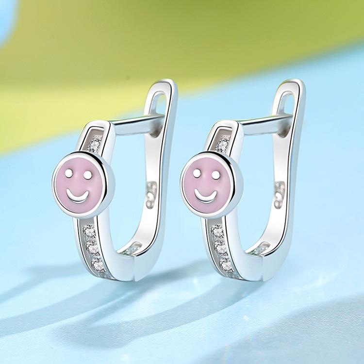 ETYE3243 925 Sterling Silver Smile Hoop Earrings for Kids