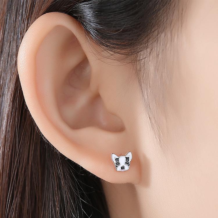 YE3235 925 Sterling Silver Cute Pet Bulldog Stud Earrings