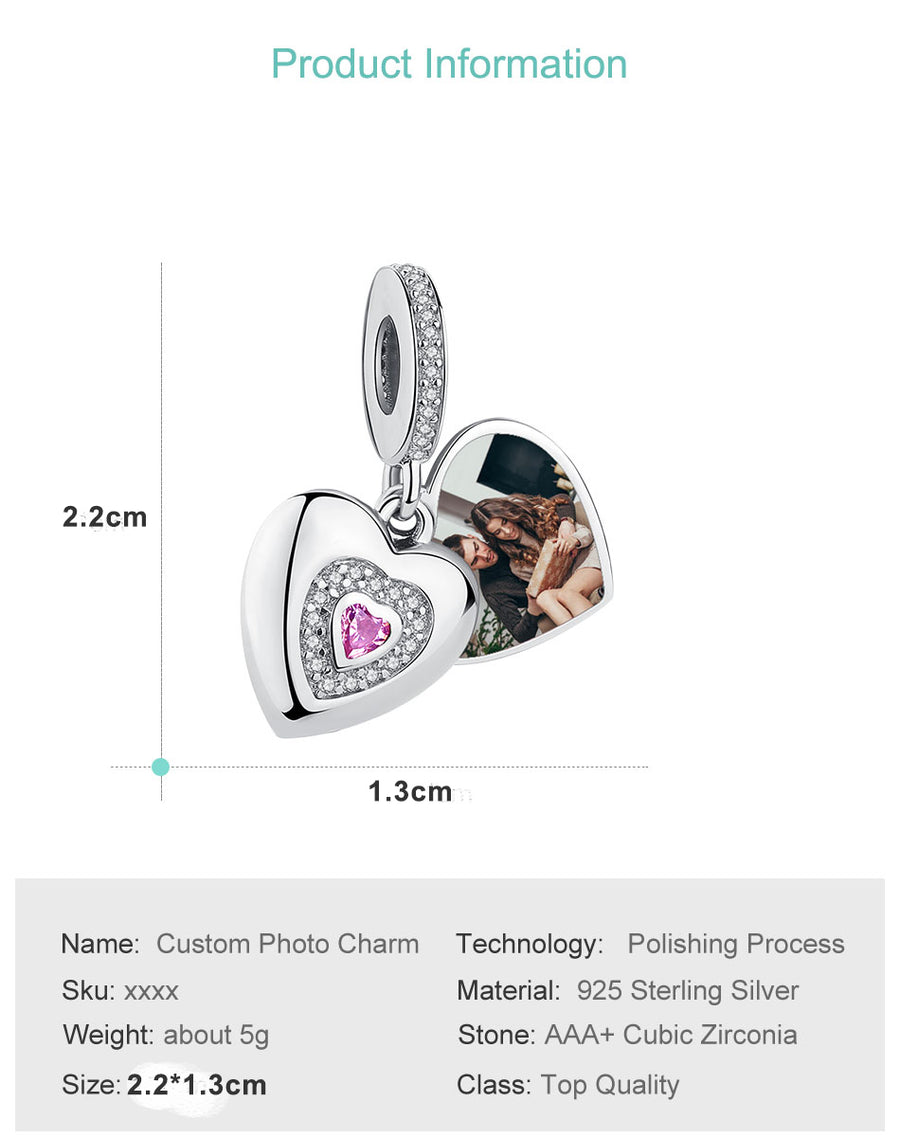 XPPY1075 925 Sterling Silver Forever Love Custom Heart Photo Charms