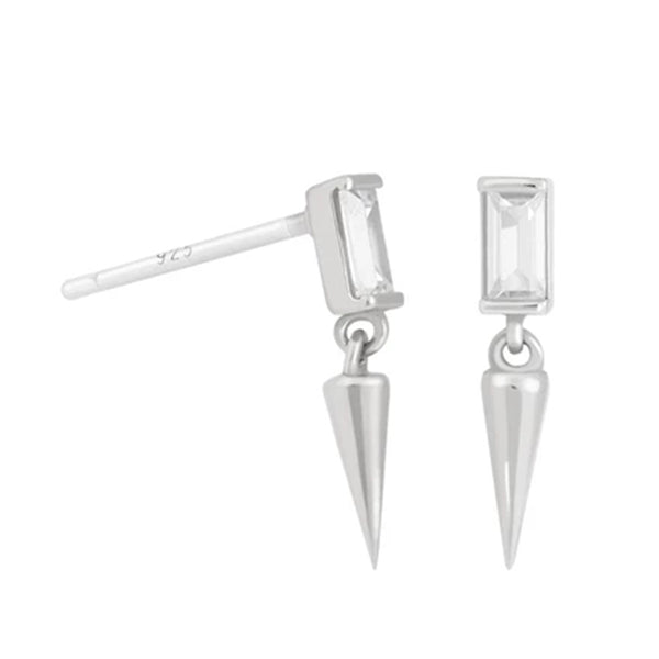 FE0184 925 Sterling Silver Mystic Baguette Spike Drop Stud Earrings