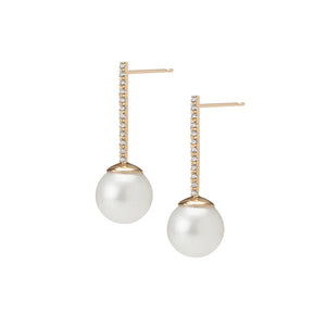 FE0282 925 Sterling Silver Proud Pearl Earrings with White Diamonds