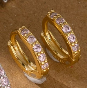 2.5 micron gold plated Pink Crystal Pave Huggie Earrings