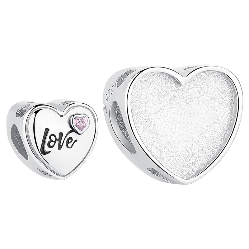 XPPY1048 925 Sterling Silver Lover Heart Photo Charm Bead
