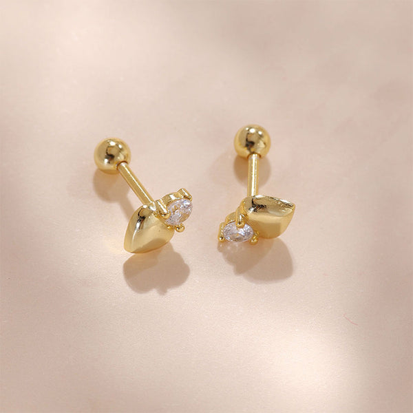 YHE0491 925 Sterling Silver Peach Heart Cubic Zirconia Mini Stud Earrings
