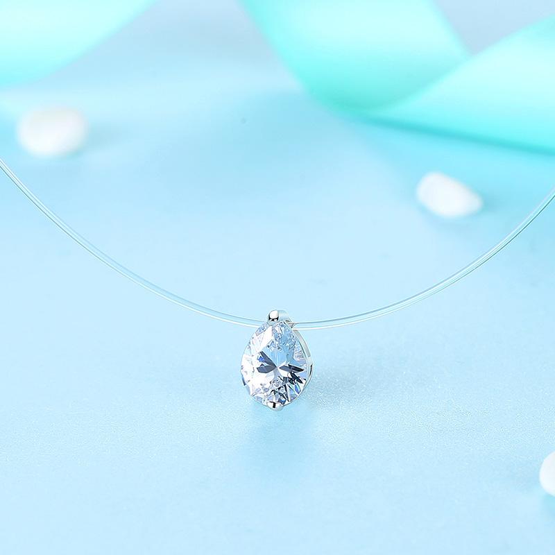 YX1593 925 Sterling Silver Water Drop CZ Transparent Link Necklace