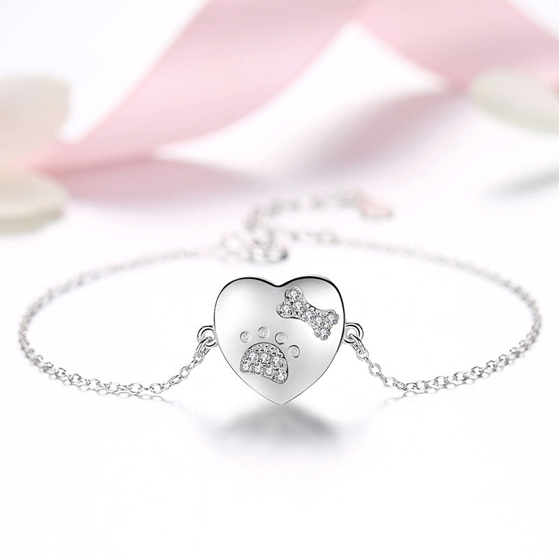 XPYS1036 925 Sterling Silver Kitty & Punny Heart Bracelet