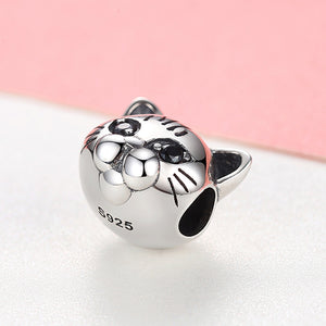 PY1801 925 Sterling Silver Lovely Cat Charm Bead