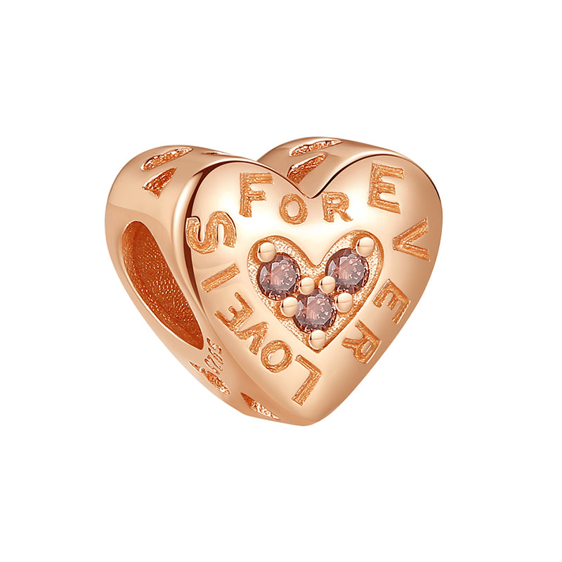 PY1939 925 Sterling Silver Rose Gold Heart Shape Charm