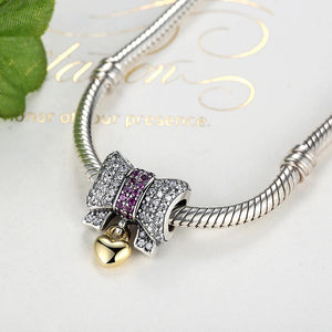 PY1151 925 Sterling Silver Bow Knot Charm with Heart