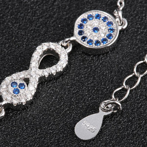 YS1014 925 Sterling Silver Infinity & Evil Eye 925 Silver Bracelet