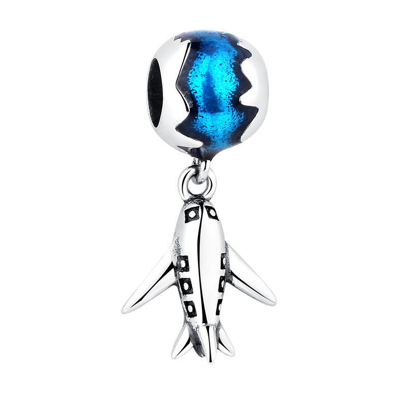 PY1065 925 Sterling Silver Airplane Dangle Charm