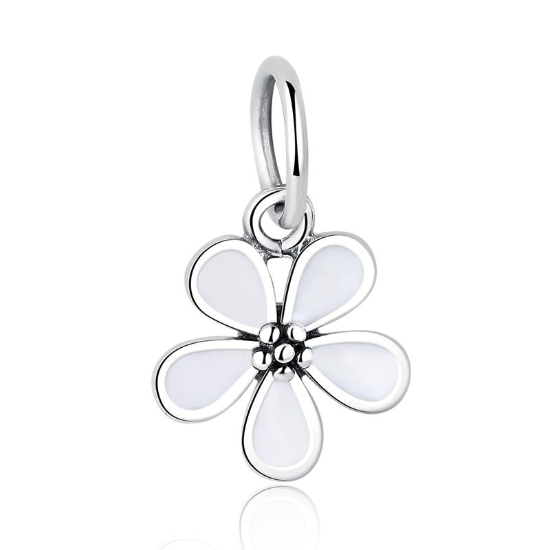 PY1232 925 Sterling Silver White Enamel Flower Daisy Charm