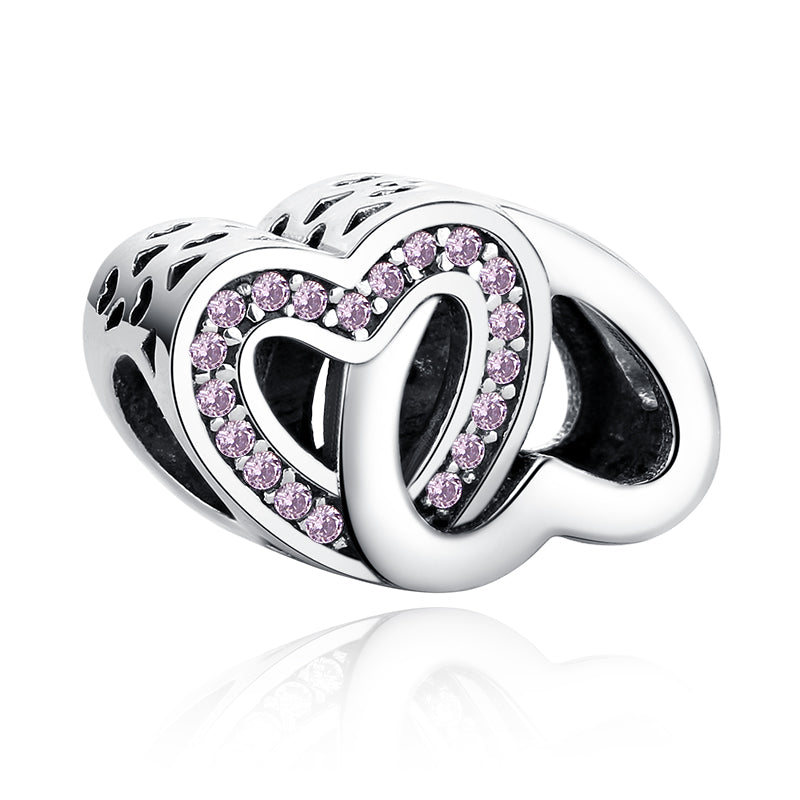 PY1182 925 Sterling Silver Heart Connected Pink CZ Charm