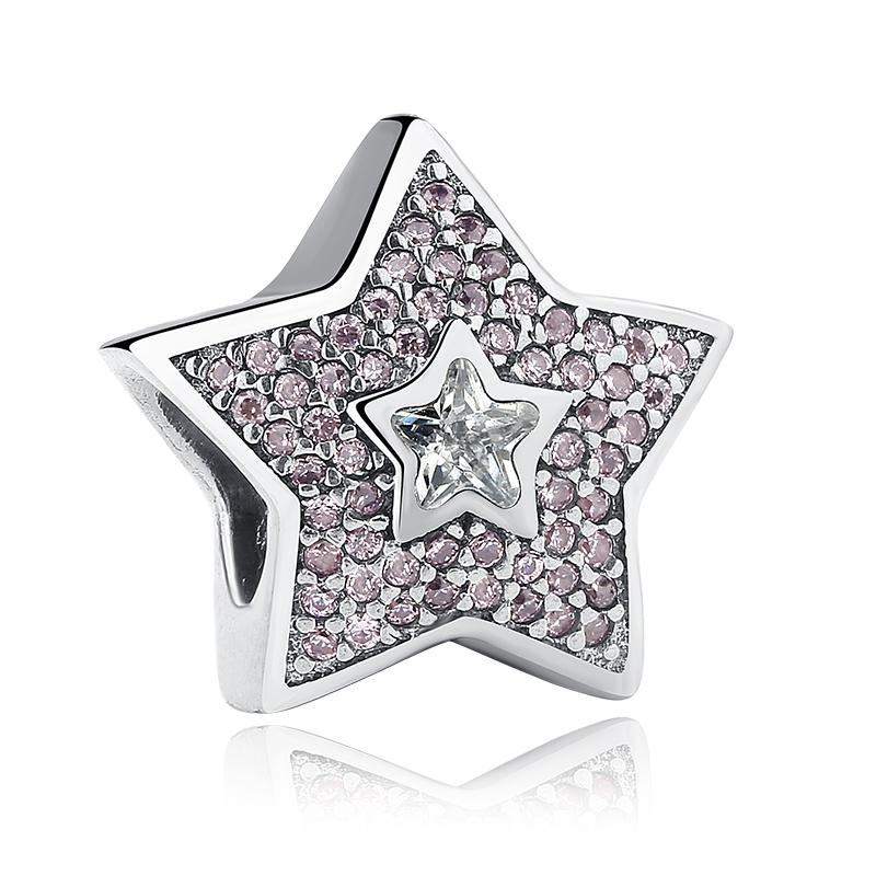 PY1149 925 Sterling Silver Pink Star Five-pointed Star Charm