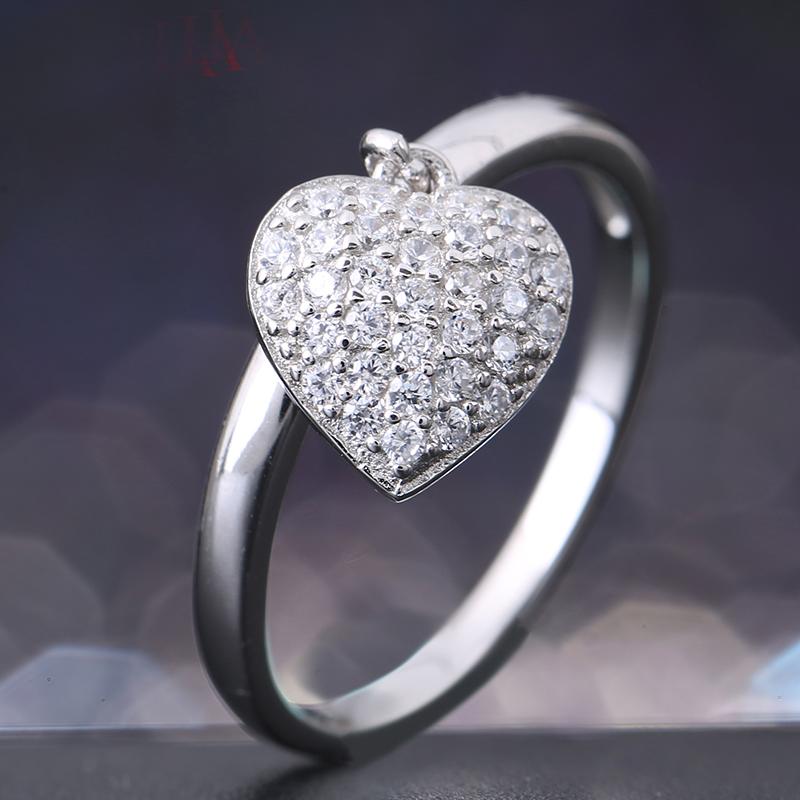 YJ2102 925 Sterling Silver Fashion Heart Charm Ring With CZ