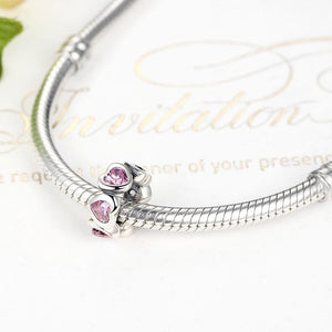 PY1245 925 Sterling Silver Pink CZ Heart Charm Bead