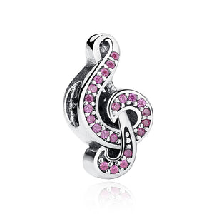 PY1122 925 Sterling Silver Musical Note Charm, Pink CZ