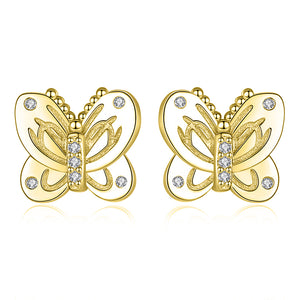 YE3252 925 Sterling Silver Butterfly Plating Gold Stud Earrings