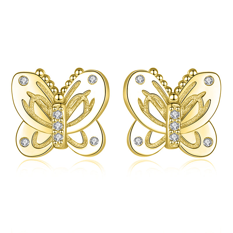 YE3252 925 Sterling Silver Butterfly Plating Gold Stud Earrings