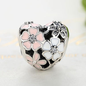 PY1323 925 Sterling Silver Spring Poetic Blooms Heart Charm