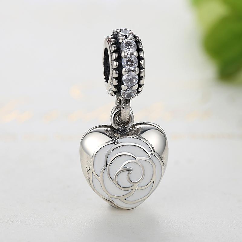 PY1336 925 Sterling Silver 2 Color Enamel Rose Heart Charm