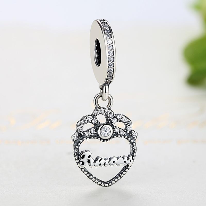 PY1346 925 Sterling Silver Princess Crown Heart Charm