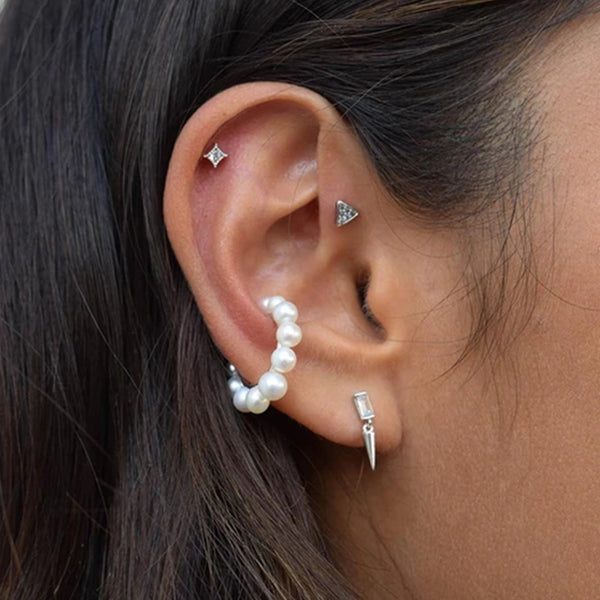 FE0184 925 Sterling Silver Mystic Baguette Spike Drop Stud Earrings