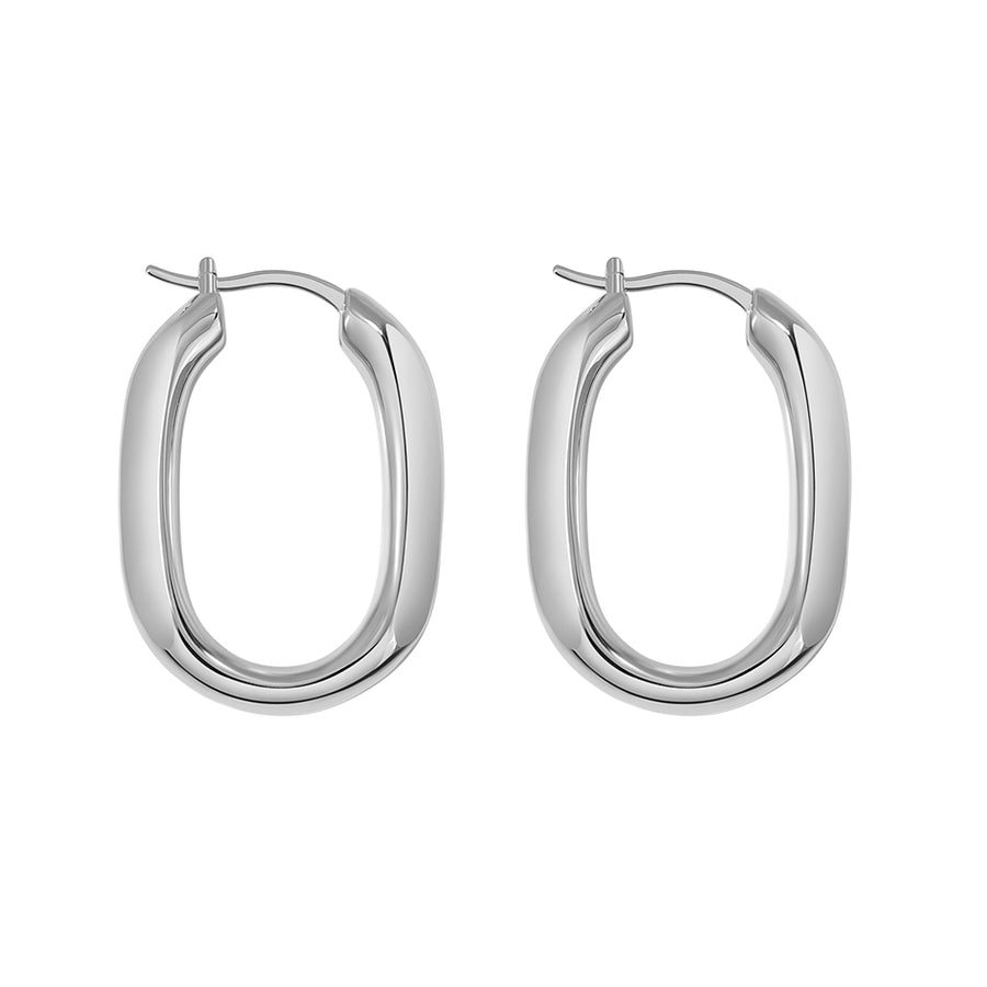 FE1974 925 Sterling Silver Oval Chunky Hoop Earrings (medium)