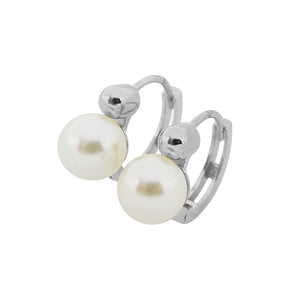 PE0097 925 Sterling Silver Round Plump Pearl Huggie Hoop Earrings
