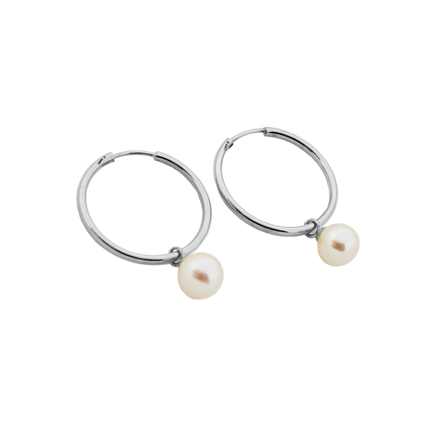 PE0054 925 Sterling Silver Big Circle Fresh Water Pearl Hoop Earrings