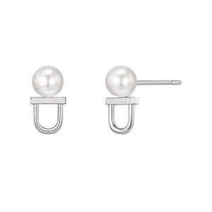 PE0045 925 Sterling Silver U Shape 4MM Round Pearl Stud Earrings